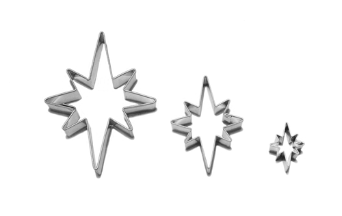 Sterne – Set von Ausstechformen (3 St.), 8 Zacken, Weißblech