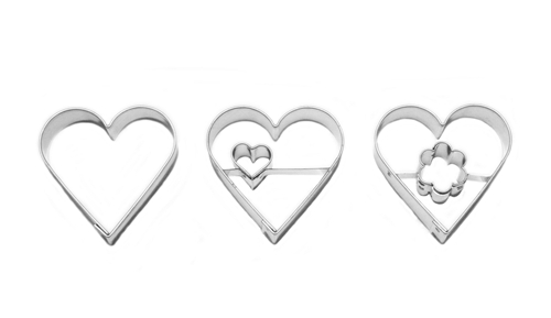 Hearts – cookie cutter set (3 pcs), stainless steel